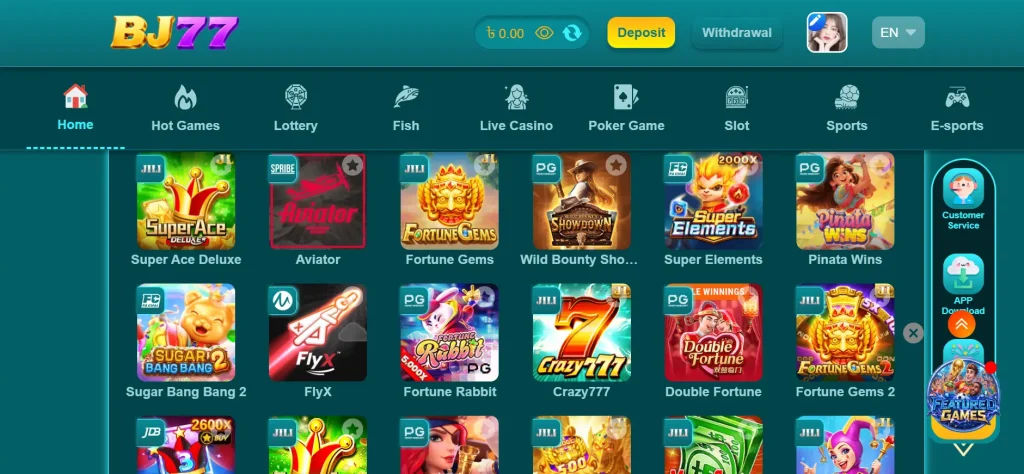 bj77 game application's homepage screenshot from official app